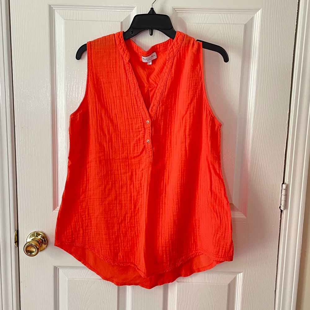 Michael Stars coral orange blouse shirt v neck sleeveless -C